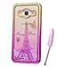 Produktbild Samsung Galaxy J3 2016 Case, Gold Purple Plating Design, Edaroo 3d Cool Flowing Liquid Bling Sparkle Purple Glitter Style Beautiful Pairs Tower Butterflies Pattern Slim Thin Fits Soft Rubber TPU Bumper Protective Case Cover for Samsung Galaxy J3 (2016)