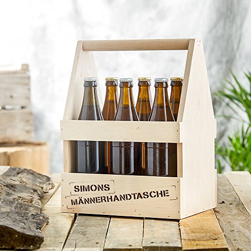 Flaschenträger mit Gravur – Männerhandtasche – Personalisiert mit Namen – Flaschenkorb für Bier und Weinflaschen – Träger aus Holz für 6 Flaschen – Männergeschenke – Geburtstagsgeschenk - 2