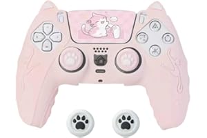 Kool Millennials Silicone Controller Skin Compatible with PS5, Cat Paw Design with 4 Thumb Grips and Touchpad Sticker, Soft Anti-Slip Cover for PlayStation 5 DualSense (Pink)