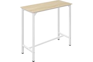 ‎EUGAD EUGAD Stół barowy, stolik oszczędzający miejsce, wąski stół kuchenny do baru domowego, bistrotu, półwysepu kuchennego, drewnianego blatu, metalowej ramy, jasnego dębu + biały