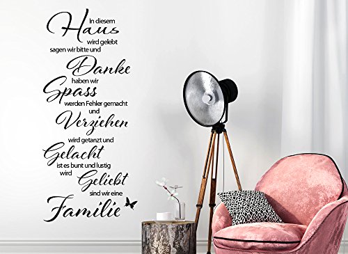 Wandaro W3397 Wandtattoo Wandsticker Wandaufkleber Spruch In diesem Haus wird.. Wir sind Familie mittelgrau (BxH) 58 x 130 cm - 3