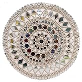 Chitra artworks Handmade Mud Mirror Wall Frame – 12 Inch Round White & Mirror Wall Art | Abstract Clay & MDF | Home |Décor Sh
