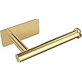 YUET Gold Toilet Roll Holder Wall Mounted, 3M self Adhesive Toilet Roll Holder SUS 304 Stainless Steel Toilet Paper Holder No Drilling for Bathroom (Brushed Brass)
