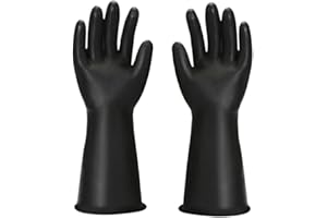 Qilerongrong Chemical Resistant Gloves, Reusable Heavy Duty Rubber Gloves,Industrial Protective Safety Work Rubber Gloves Resist Strong Acid, Alkali and Oil (Black, 35CM)