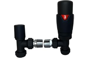 GREENEDHOUSE Greened House Oslo Black TRV Angled Thermostatic Radiator & Towel Rail Valve