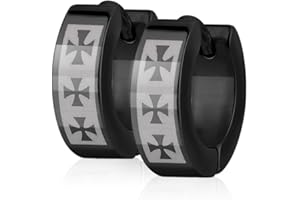 Bungsa® Boucles d'oreilles Croix Noir Huggies en acier inoxydable pour homme et femme