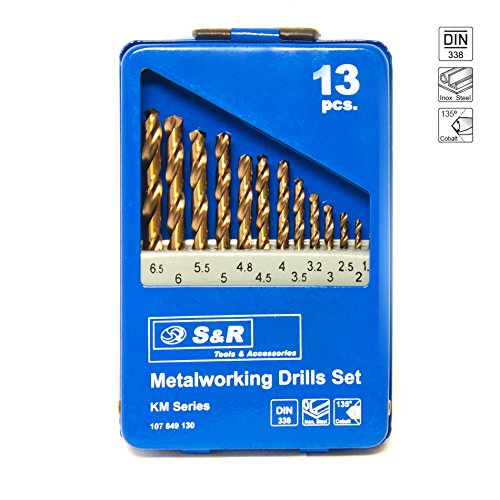 S&R Metallbohrer Set 1,5-6,5 mm 13 Stk,HSS COBALT, DIN 338, Kobaltlegiert, C-Schliff nach DIN 1412 135°, geschliffen, Metallbox. Profi-Qualität - 6