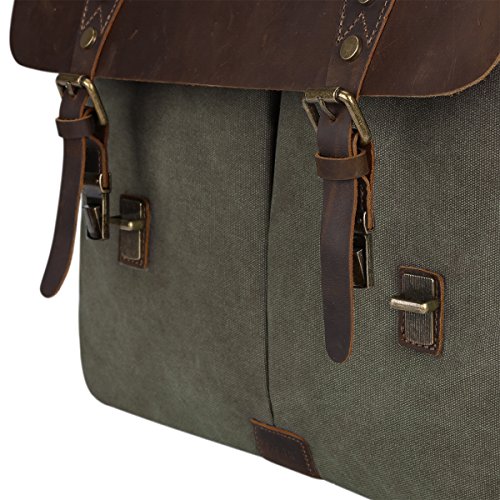 S-ZONE Vintage Segeltuch Leder Unisex Damen Herren Junge Multifunktiontasche Umh  ngetasche Henkeltaschen Laptoptasche Beutel f  r Arbeit Studium Reis