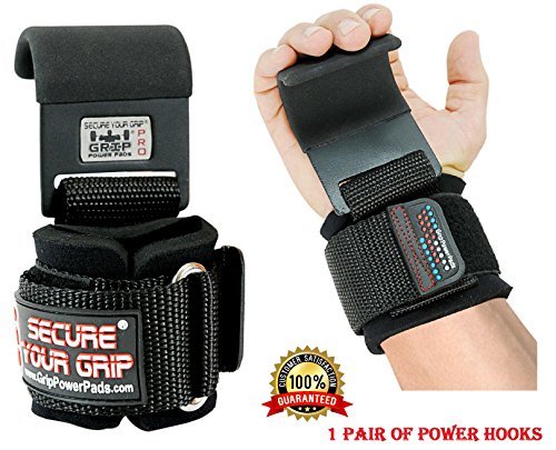 Heavy Duty Pro Lifting Hooks Neoprene Padded Wrist Wraps with Heavy Duty Steel Hooks Power Weight Lifting Training Gym Grips Straps Wrist Support Bandage Set of 272KG/600 pounds  Pull Rating 1 Year Warranty