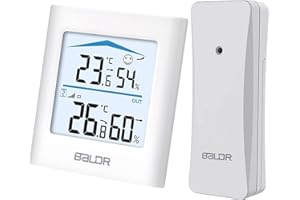 Station Météo Sans Fil Avec Capteur Extérieur,Thermomètre et Hygromètre Numérique pour La Température Intérieure et Extérieure, Rétroéclairage Réglable pour Chambre à coucher,Bureau,Jardin