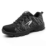 Chaussure de Sécurité Homme Femme Chaussures de Travail en Acier Toe léger Respirant Anti-crevaison Chaussures de Protection Outdoor Hiking Trekking Casual Sneakers, Noir, 39 EU