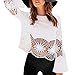 Produktbild ESAILQ Mode Frauen Solide Oansatz Spitze Patchwork Einsatz Hohlsaum Tshirt Top Bluse(X-Large,Weiß)