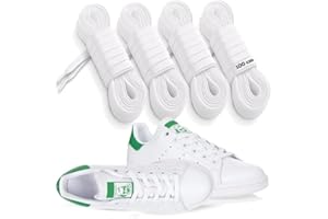 MARKETIFAR Lacets Blancs pour Baskets-4 Paires Lacet Blanc-Lacet Chaussure-Parfait pour Converse basse et Stan Smith-Lacets blancs plats-100 cm-5-6 œillets