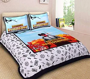 SHOPICTED Cartoon Game Print Bedsheet for Kids Double Bed Boys/Girls - Sheet Size 90 x 100 with 2 Pillow Covers