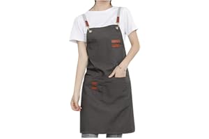 Watwass Grembiule da Lavoro Donna Ciano con Tasche Cotone Grembiule Cuoco Lavabile Regolabile