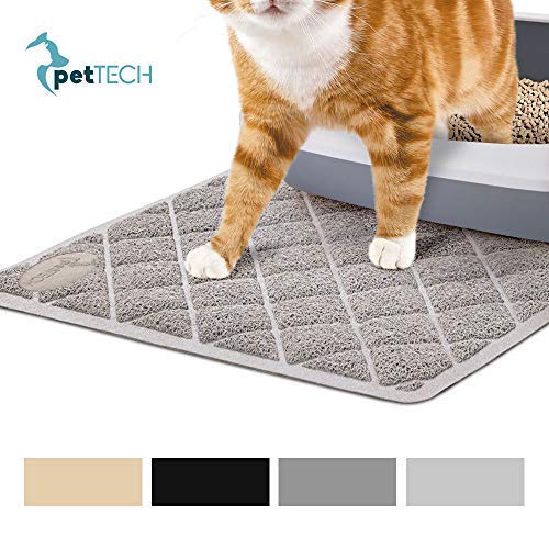 PetTech Jumbo Cat Litter Mat, 89 x 58 cm, Fashionable Design, Phthalate Free, Captures and Traps Litter, Slip-Resistant, Soft on Paws, Premium Comfort for your Furry Friend! (Light Grey)
