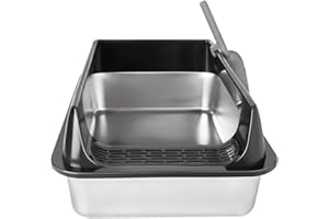 LANTUS Bac à Litière en Acier Inoxydable,Litière pour Chat, Étanche et Anti-Renversement Litière pour Chats Semi-fermée,50 * 35 * 24cm-Noir