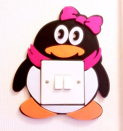 London Golden Swan3D Happy Penguin Girl Light Switch Wall Sticker, Super Cute! Premium Quality Thick Felt Material, Kids Children Boys Girls Bedroom Nursery Room Decor!