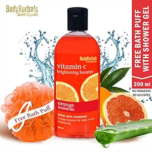 BodyHerbals Brightening Booster Shower gel Orange & Aloe Vera Body Wash With Skin Conditioning Ingredients ? 200 ML (No Harmful Chemicals, Parabens & Sulphates Free)