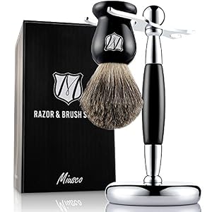 Miusco Natural Badger Hair Shaving Brush and Shaving Stand Set, Chrome Stand, Wooden Brush, Compatible with Safety Razor… - Image 2