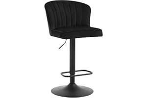 EUGAD Stołek barowy z regulacją wysokości, taboret kuchenny z oparciem, podnóżek, do kuchni, wyspy kuchennej, salonu, z aksamitnego obicia, metalowy stelaż, czarny, 1055BY-1