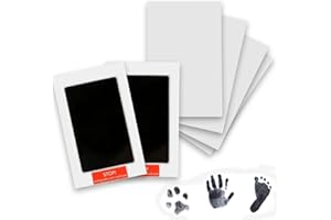 SONFEDO 2 Piezas Almohadilla de Tinta para Bebé, Kit de Impresión de Pie o Mano para Bebé, con 4 Tarjetas Impresas, Sello Táctil Limpio, Adecuado para Bebés de 0 a 6 Meses (Negro)