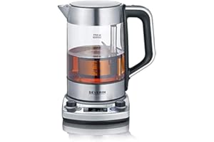 SEVERIN Bouilloire Eau & Thé en Verre Programmable, 1,7L, 3 000W, Levée Automatique du Filtre, Minuterie, Affichage LED, WK 3422