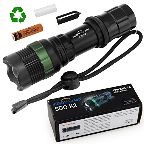 Sidiou Group Super helle Cree T6 LED Taschenlampe 900 Lumen-7W Zoomable Fackel mit 1 x 3.7V 3000mAh 18650 Li-Ionen-Akku (Taschenlampe + Batterie)