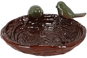 Rivanto® Keramik Vogeltränke Nest mit Zwei Vogelfiguren, Ø 22 cm, Vogelbad und Futterstation