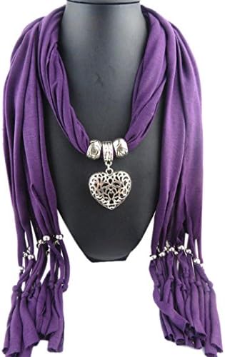 WINWINTOM Women Winter Heart Gemstone Necklace Scarf (Purple)