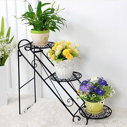 HJHY® Flower racks, Iron European style Indoor and outdoor living room balcony Three layers step-wise Flower pot rack Flower shelf 65 * 26 * 65cm Corrosion-resistant, durable ( Color : Black )