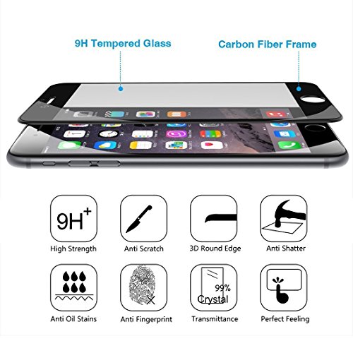 MarvTek Full Cover Vidrio Cristal Templado Completo curvo 3D para iPhone 6 6s 4 7    3D Touch Compatible  Protector de Pantalla Completa 3D para iPhone 6   6s 4 7   Negro  