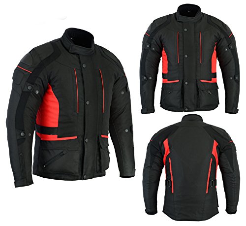 Sterling Sports® Chaqueta de moto para hombre, color negro/gris/negro/rojo, textil de alta visibilidad, impermeable, con certificado CE