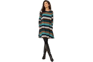 Roman Originals Tunic Dress with Pockets for Women UK Ladies Swing Fit & Flare Skater Slouch Stretchy Casual Smart Winter Jersey Pull On Work Office 3/4 Long Sleeves