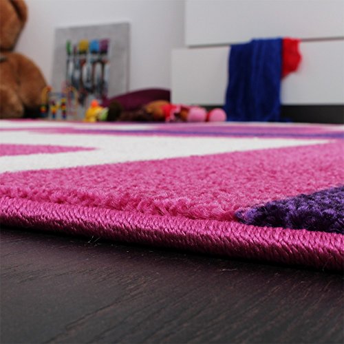 Paco Home Vloerkleed voor kinderen, trendy retro, roze, paars en crème, 120 x 170 cm - 4