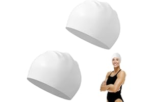 WODEHAHAGOU 2 Pcs White Swimming Cap - Unisex Comfortable and Durable Swim Hats for Women - Stretchable Headband