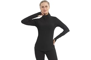 LNFINTDO Womens Long Sleeve Gym Tops 1/4 Zip Pullover Workout Clothes Breathable Base Layer Tops with Thumb Holes Running Hiking Cycling Yoga Shirt