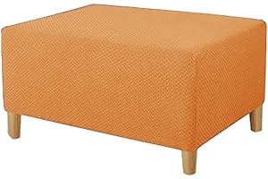 Highdi Funda Otomana de Tejido Jacquard Rectangular, Funda de Reposapiés de Sofá, Funda para Taburete Elástica Extraíble Lavable Protector de Puff con Parte Inferior Elástica (Naranja,S)