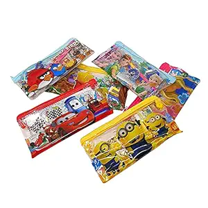 GoMerryKids Pack of 12 Cartoon Pencil Pouch Case for Birthday Return Gifts for Girls Boys Kids Assorted Cartoon Design