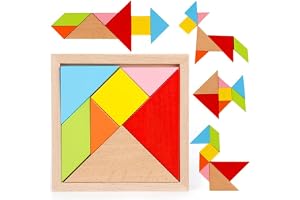 NIWWIN Tangram pussel i massivt trä, pusselspel, byggstensleksaker, resespel, mental träning, IQ-bok med lösningar, pedagogis
