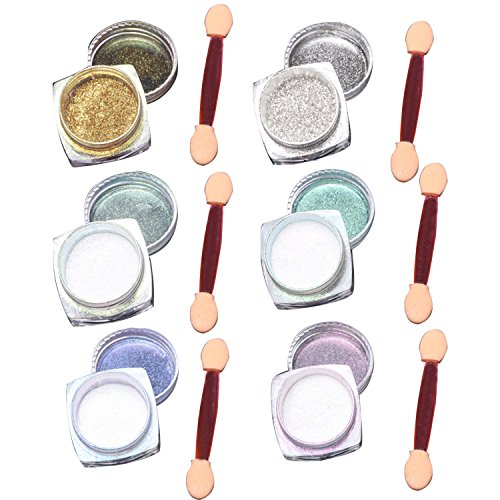 6 Pcs 1g Nail Art Mirror Glitter Shinning Nail Chrome Pigment Powder Nail Art Tools with Sponge Stick