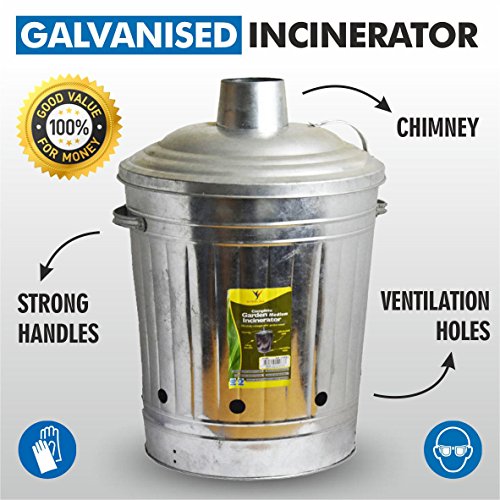 60l Garden Incinerator Bin Galvanised Waste Burning Rubbish Burner from