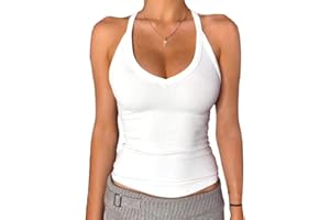 TrendiMax Women's V Neck Racer Back Tank Top Ribbed Knit Fitted Summer Vest Tank
