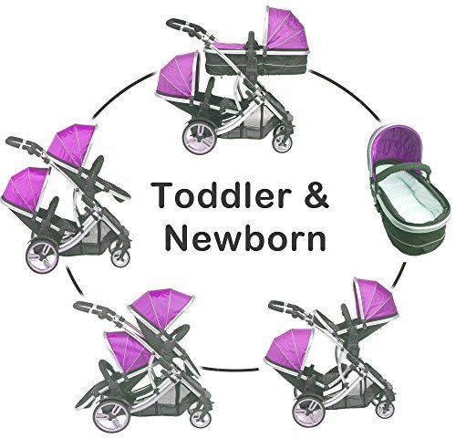 kidz kargo Duellette 21 BS Combi Twin Tandem Pushchair Silver Chassis (Magenta Pink)