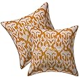 ManionaCrafts Indian Kantha Work Mustard Cotton Cushion Cover 16 X 16 Ikat Throw Pillow
