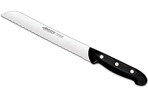 Arcos Cuchillo Panero con Hoja de Acero Inoxidable Nitrum de 210 mm. Obtenga una gran variedad cortes parau comida. Cuchillo Pan ideal para uso doméstico diario. Serie Maitre. Color negro.