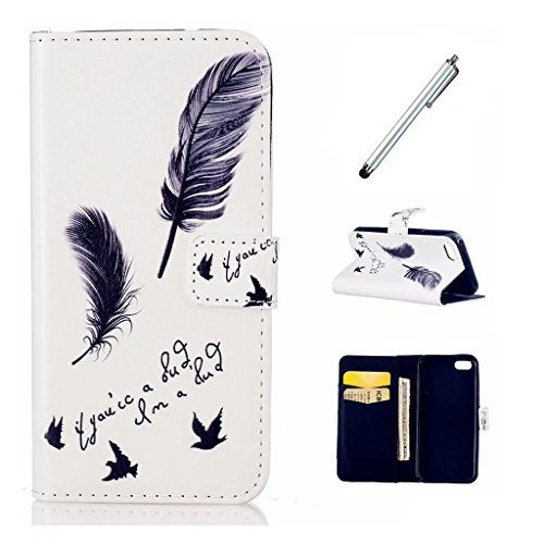 MUTOUREN für iphone 6 6S (4.7 Zoll) Hülle Schutzhülle PU Leder Bookstyle Handyhülle Brieftasche Wallet Schale Portemonnaie Klapphülle mit Standfunktion Taschen kratzfeste Stoßfest Magnetic Snap Bumper Schale - Schwarz Feder + Stylus Touch Pen