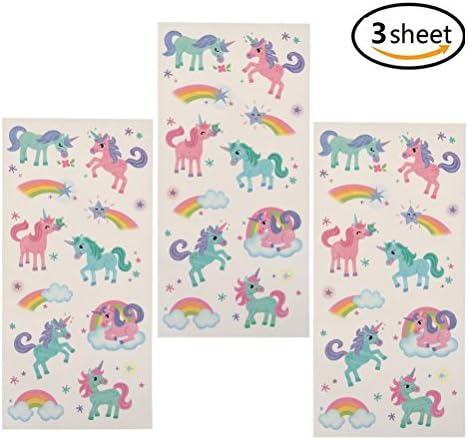RUIYELE Kids Temporary Tattoos Unicorn Tattoo Stickers for Party Favors (3 Pcs)