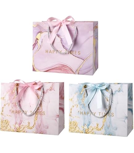 NAHRMY Geschenktüten Set – 8 Stück, 30x27x12 Cm, Aus Festem Papier Mit Schleifenbändern, Weiß