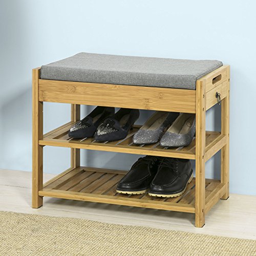 SoBuy® FSR49N, Bamboo Shoe Rack Shoe Bench with Lift Up Bench Top and